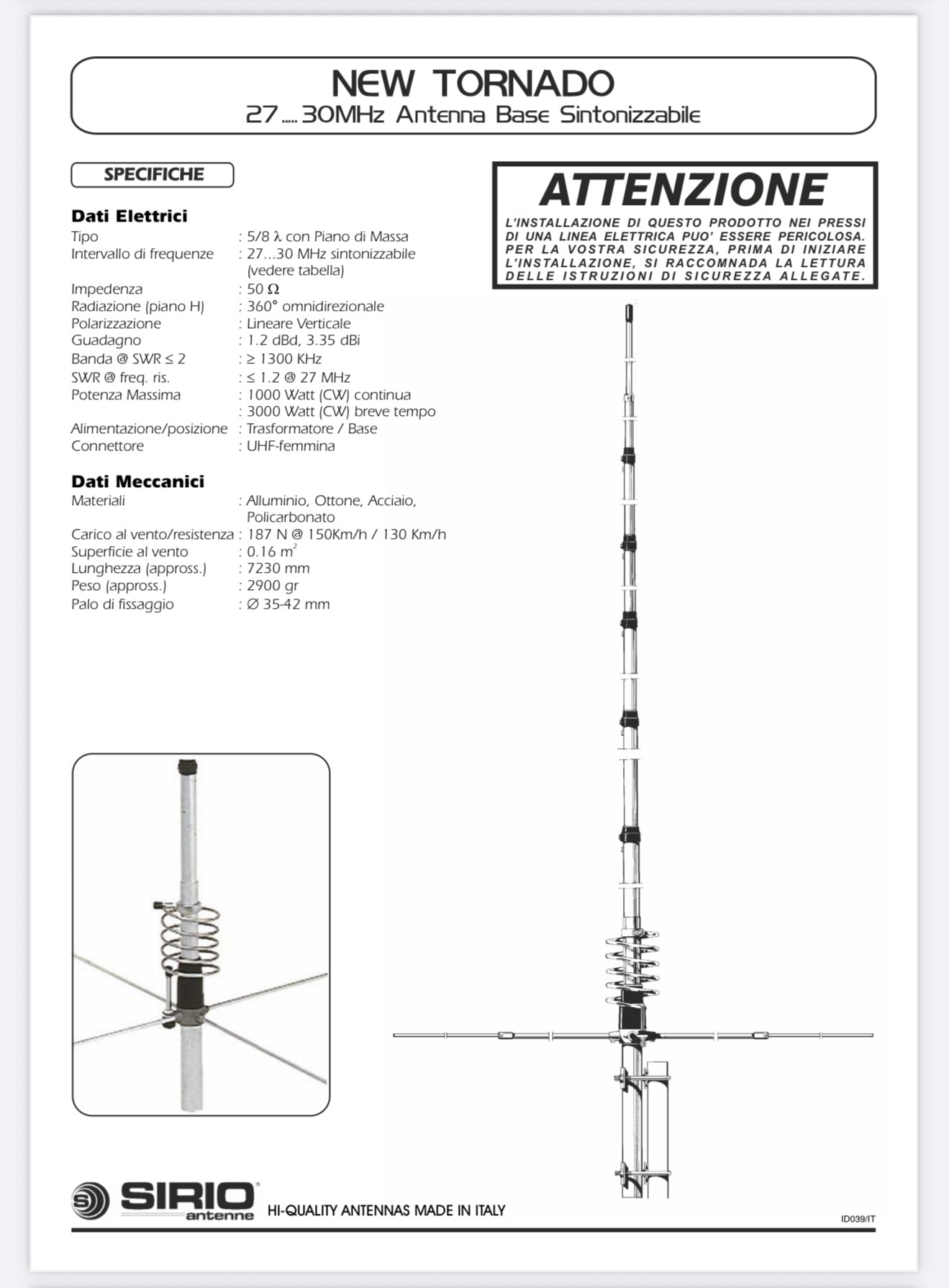 Antenna Sirio New Tornado nuova 27 - 30 Mhz