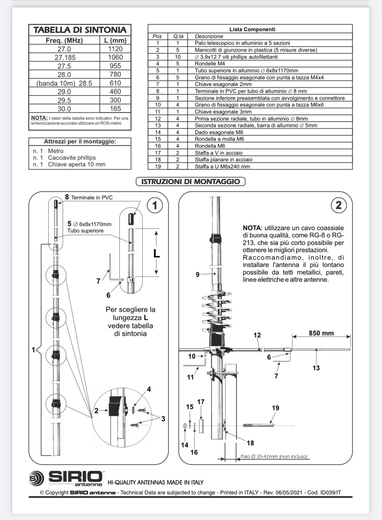 Antenna Sirio New Tornado nuova 27 - 30 Mhz