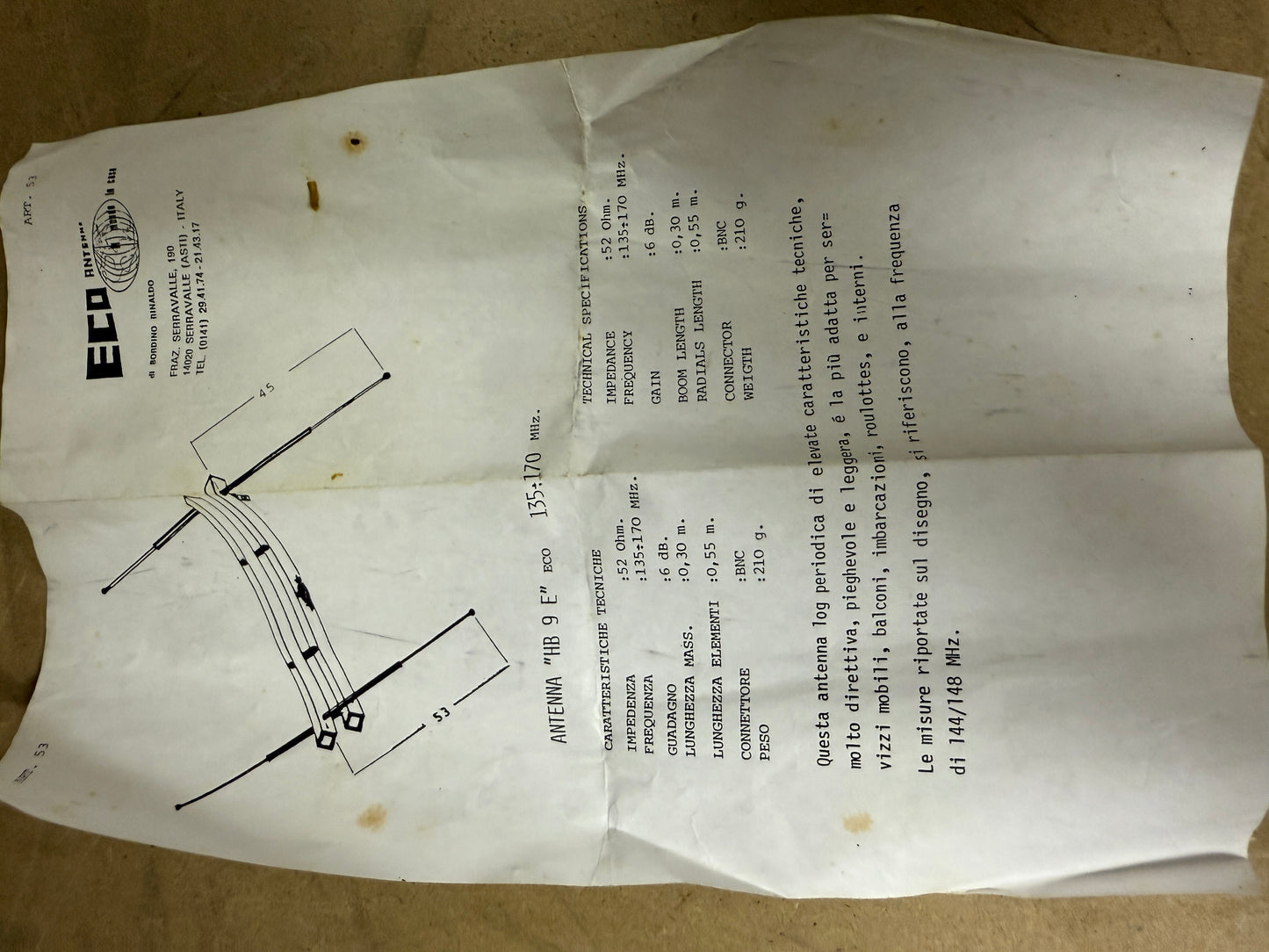 HB 09e Antenna 136 - 174 Mhz