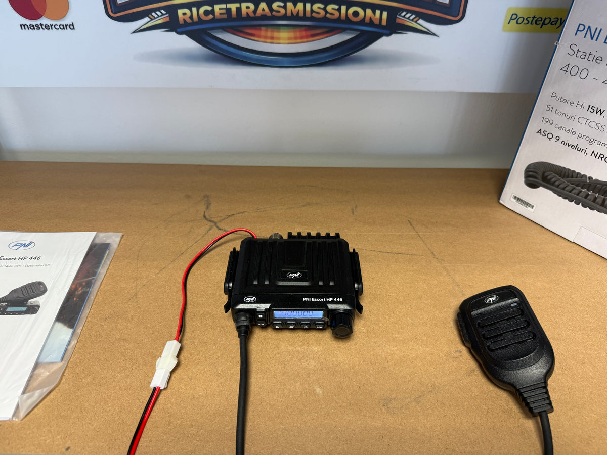 PNI Radio UHF Escort HP 446, 199 canali, ASQ 9 livelli, scansione, doppio orologio, CTCSS-DCS
