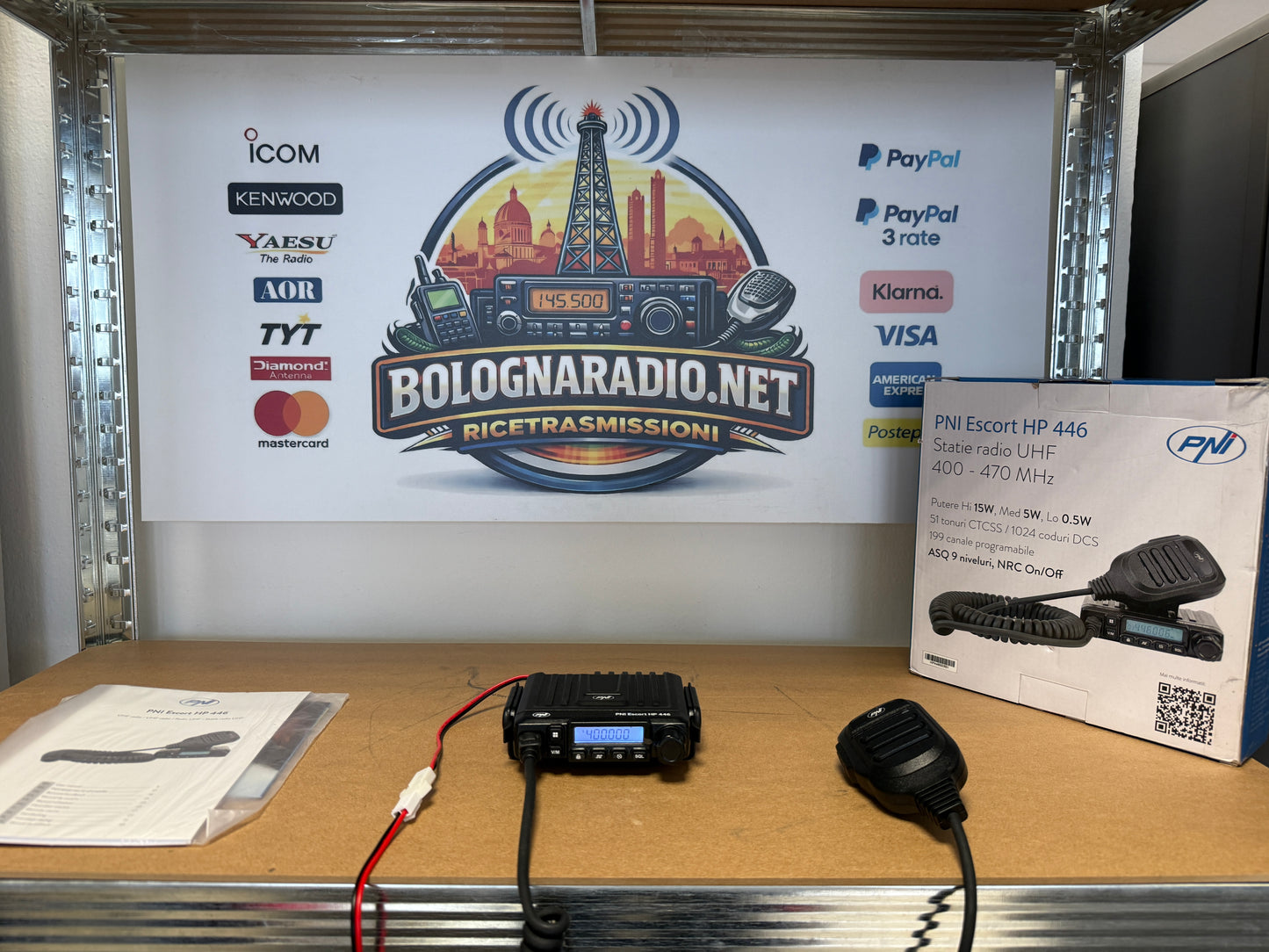 PNI Radio UHF Escort HP 446, 199 canali, ASQ 9 livelli, scansione, doppio orologio, CTCSS-DCS